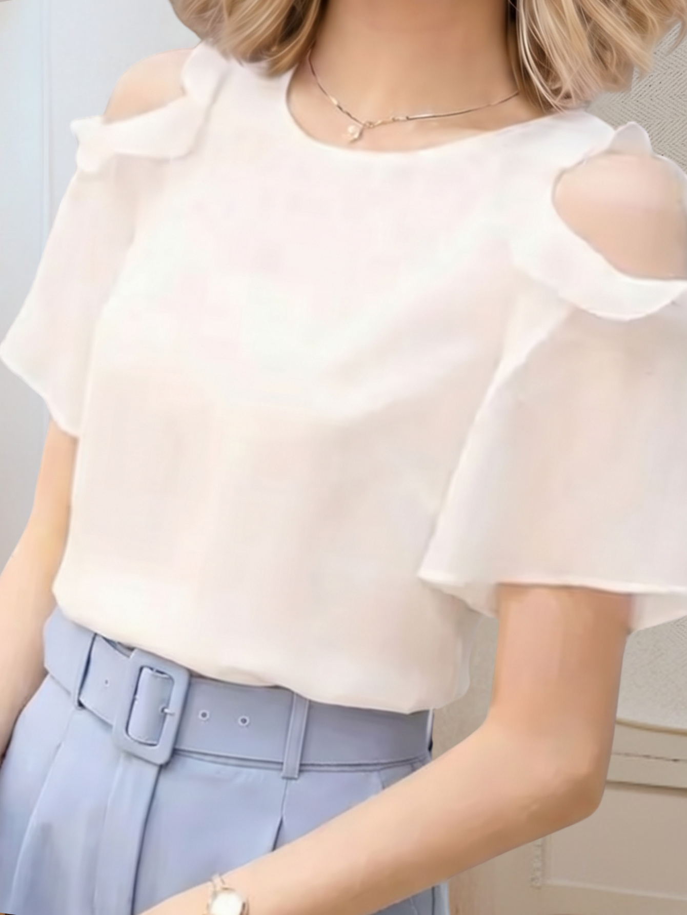 White Off Shoulder Chiffon Blouse