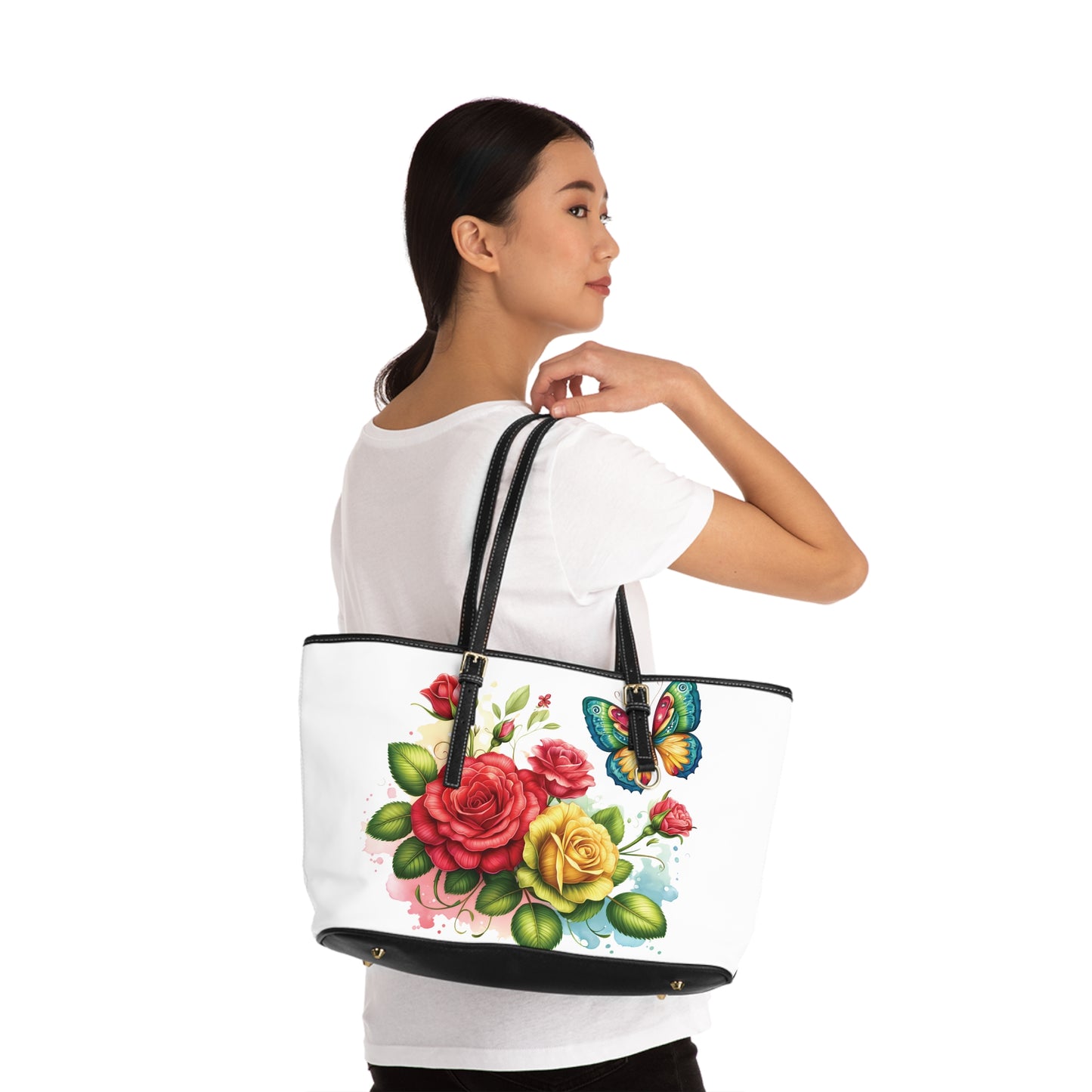 Red & Yellow Rose Print Tote Bag to Match Tumbler Drinkware