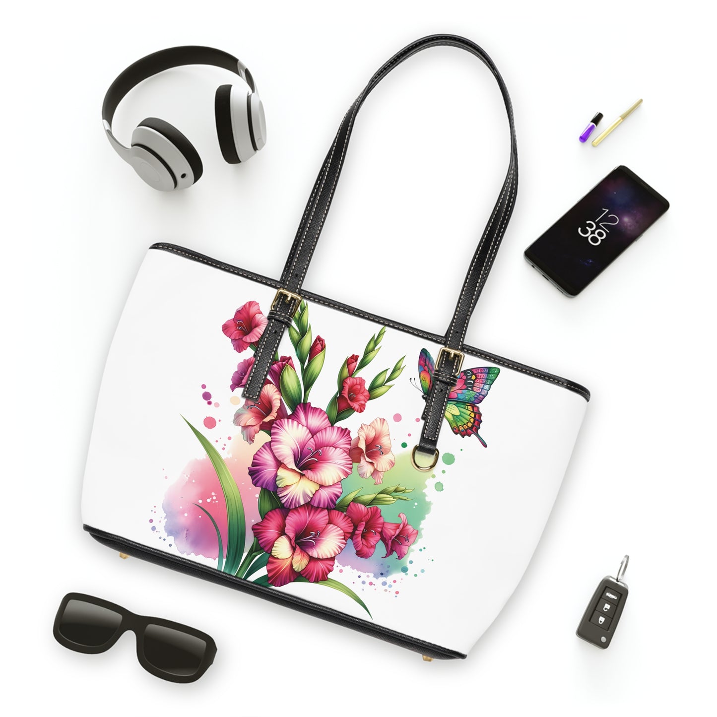 Rose & Lilac Color Gladiolus Print Tote Bag to Match Tumbler Drinkware