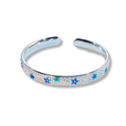 Silver Plum Blossom Blue Open Bangle