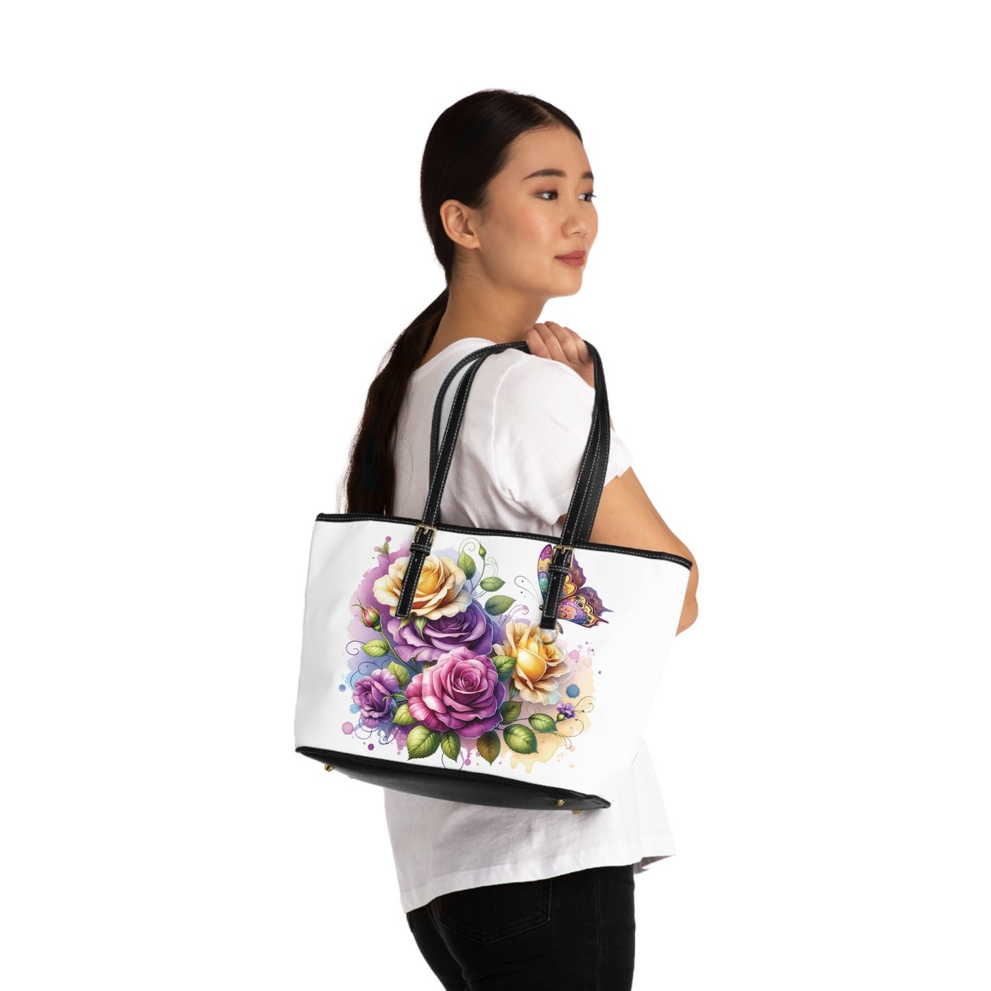 Purple & Yellow Rose Print Tote Bag to Match Tumbler Drinkware