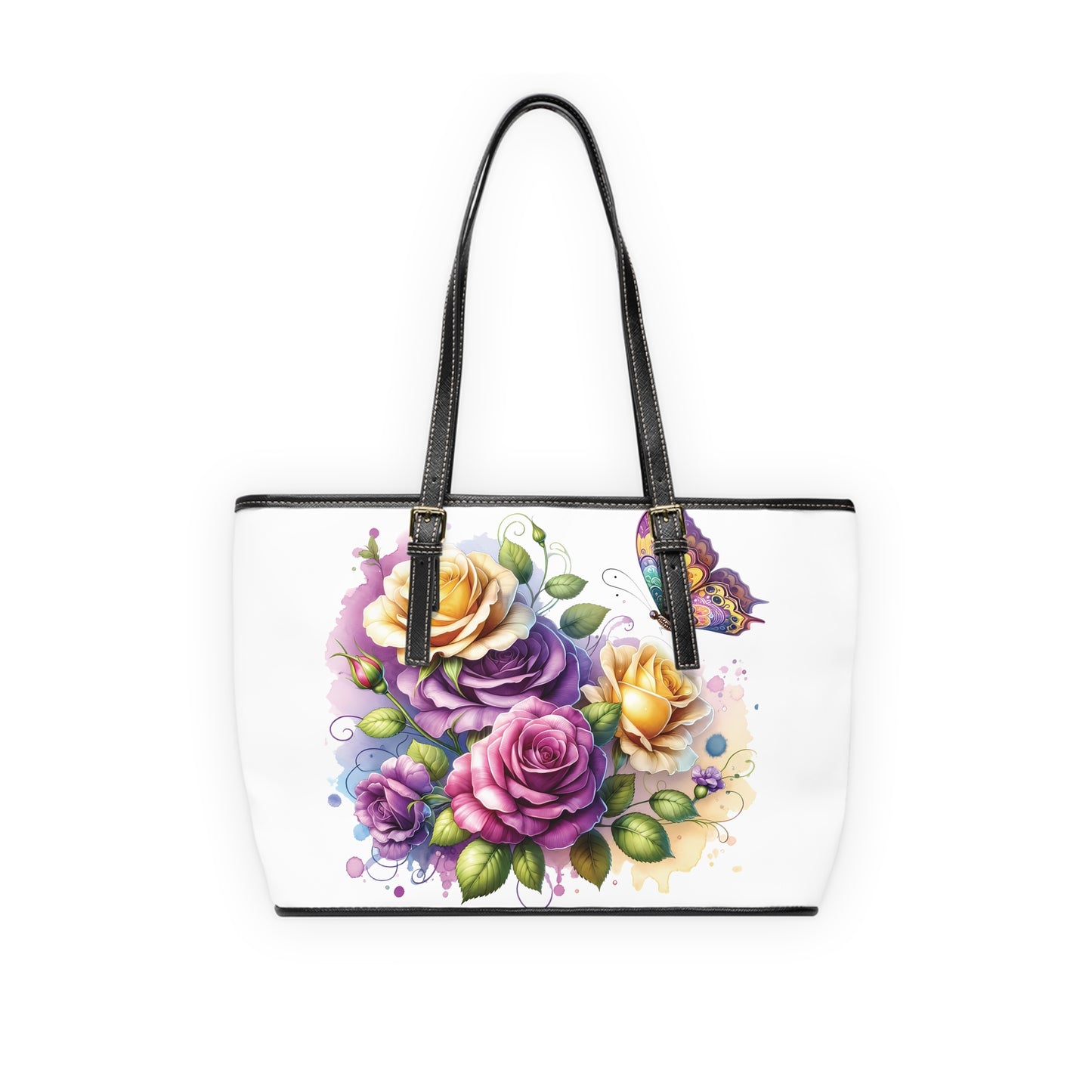 Purple & Yellow Rose Print Tote Bag to Match Tumbler Drinkware