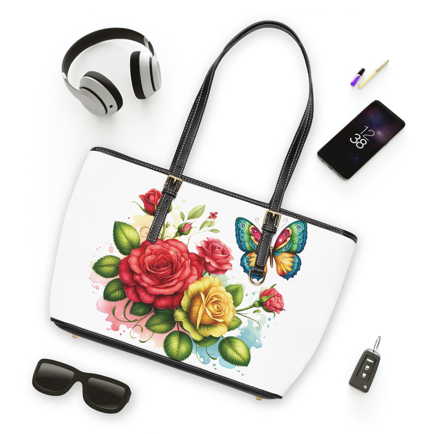 Red & Yellow Rose Print Tote Bag to Match Tumbler Drinkware