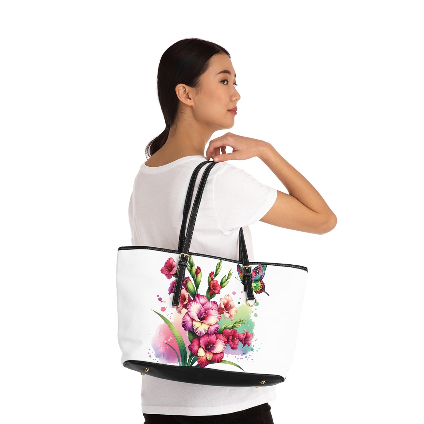 Rose & Lilac Color Gladiolus Print Tote Bag to Match Tumbler Drinkware
