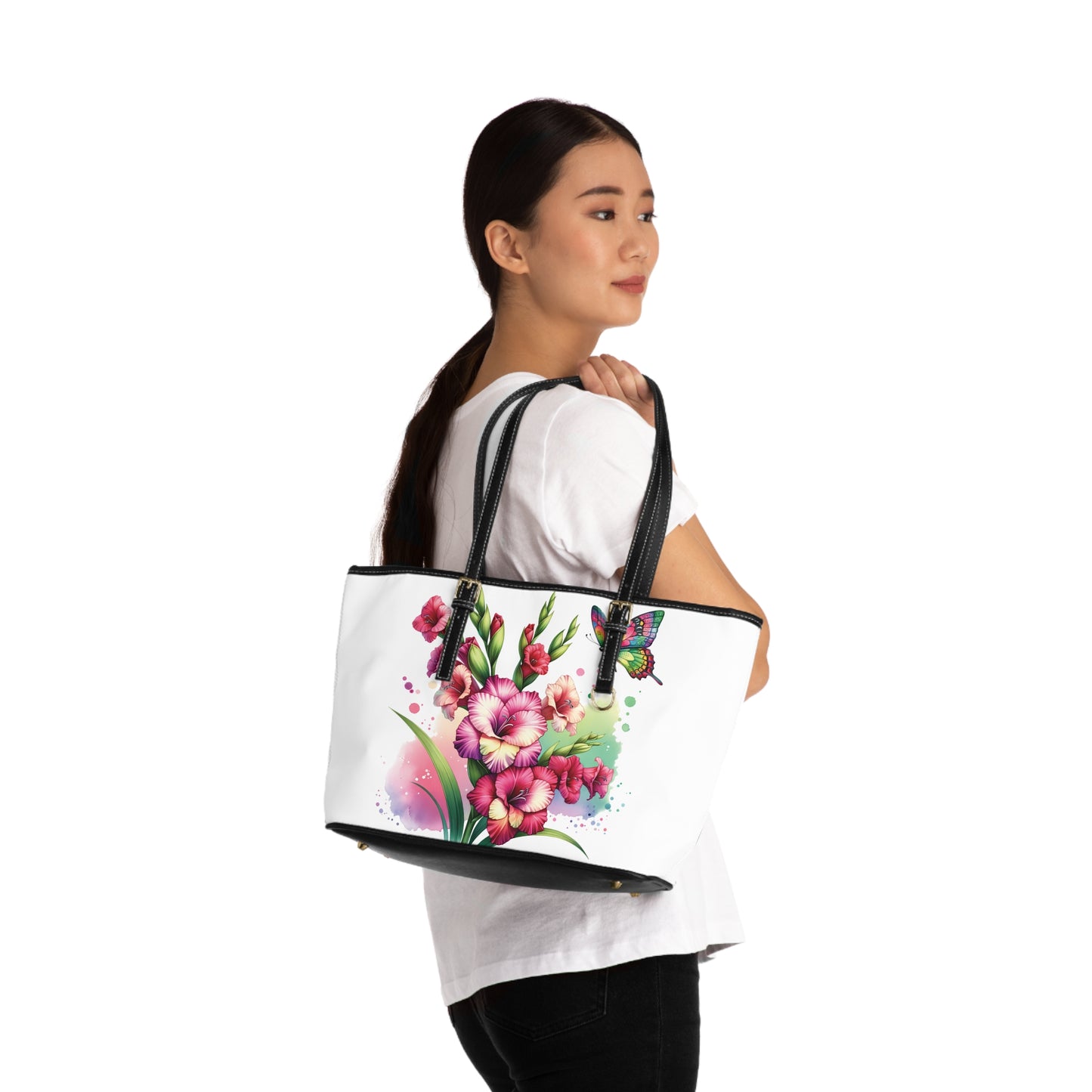 Rose & Lilac Color Gladiolus Print Tote Bag to Match Tumbler Drinkware