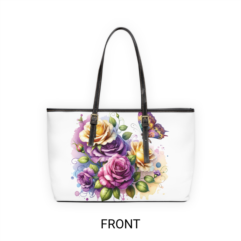 Purple & Yellow Rose Print Tote Bag to Match Tumbler Drinkware