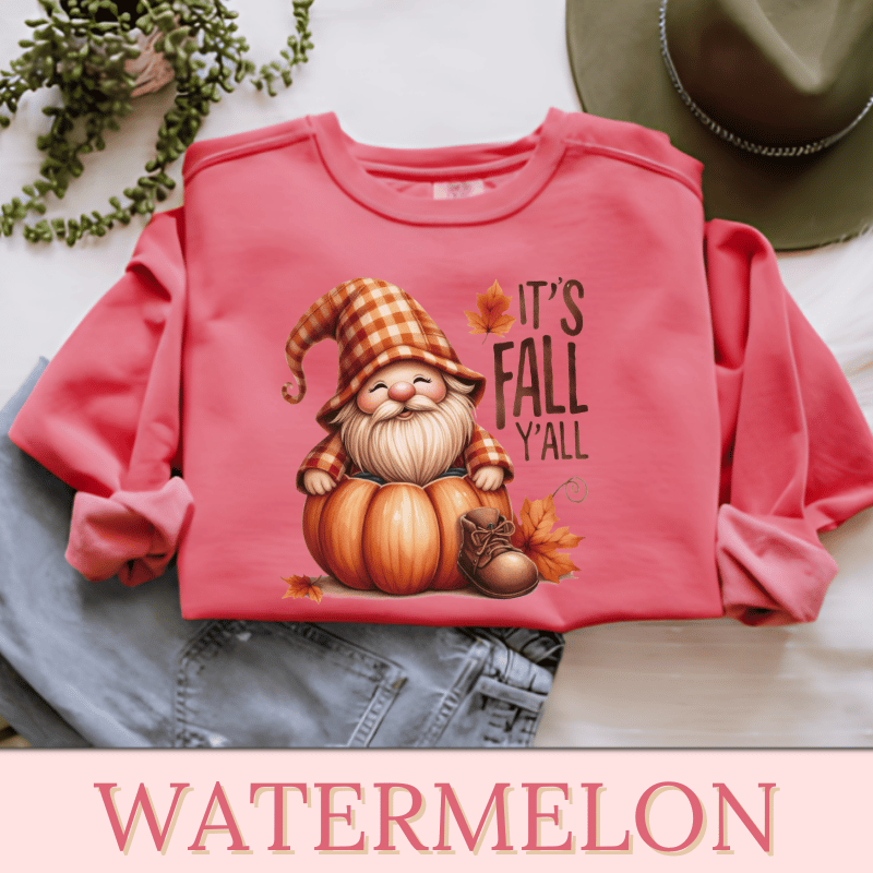 a pink shirt with an image of a gnome on it