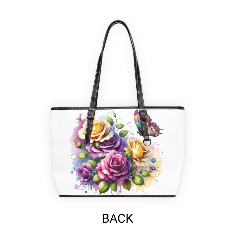 Purple & Yellow Rose Print Tote Bag to Match Tumbler Drinkware