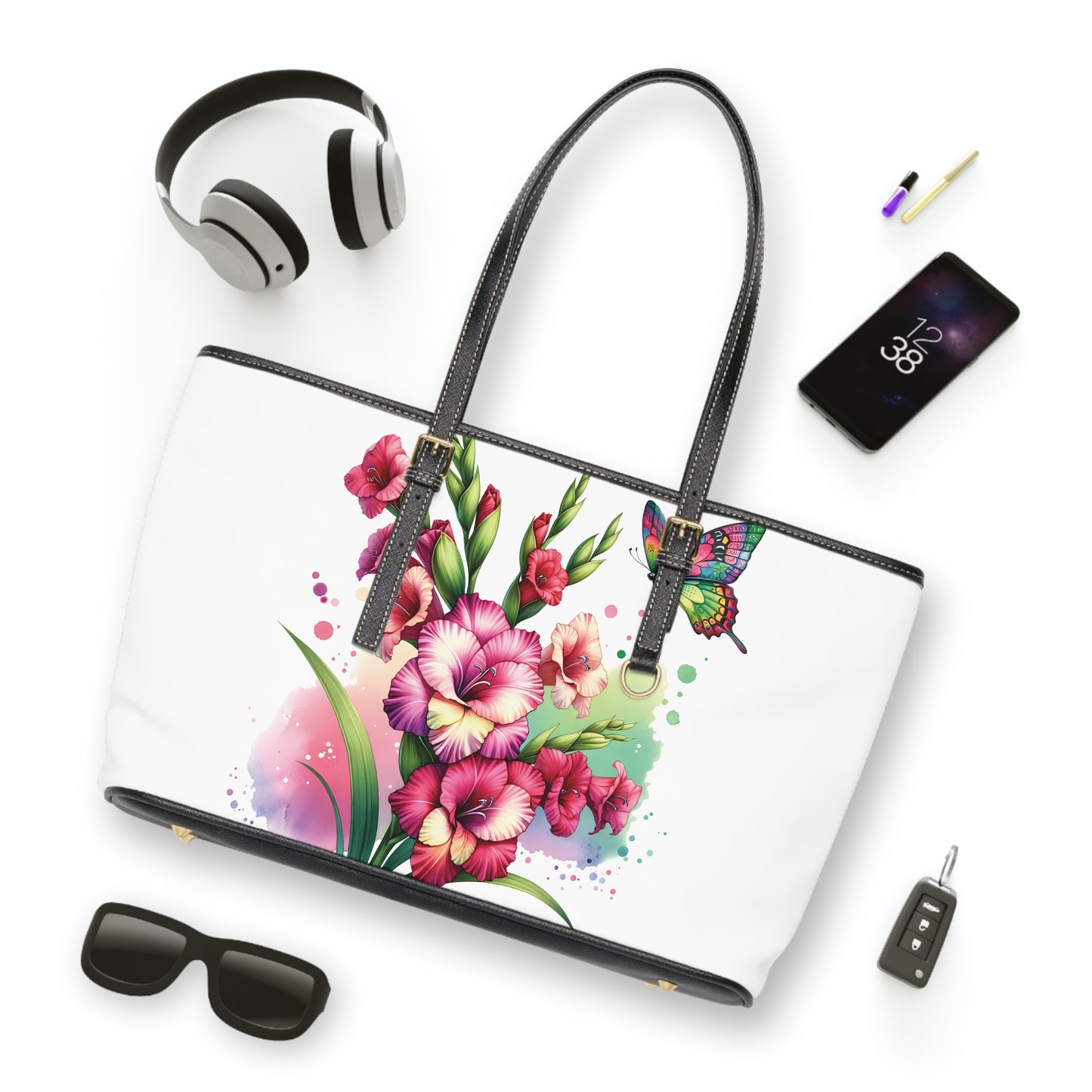 Rose & Lilac Color Gladiolus Print Tote Bag to Match Tumbler Drinkware