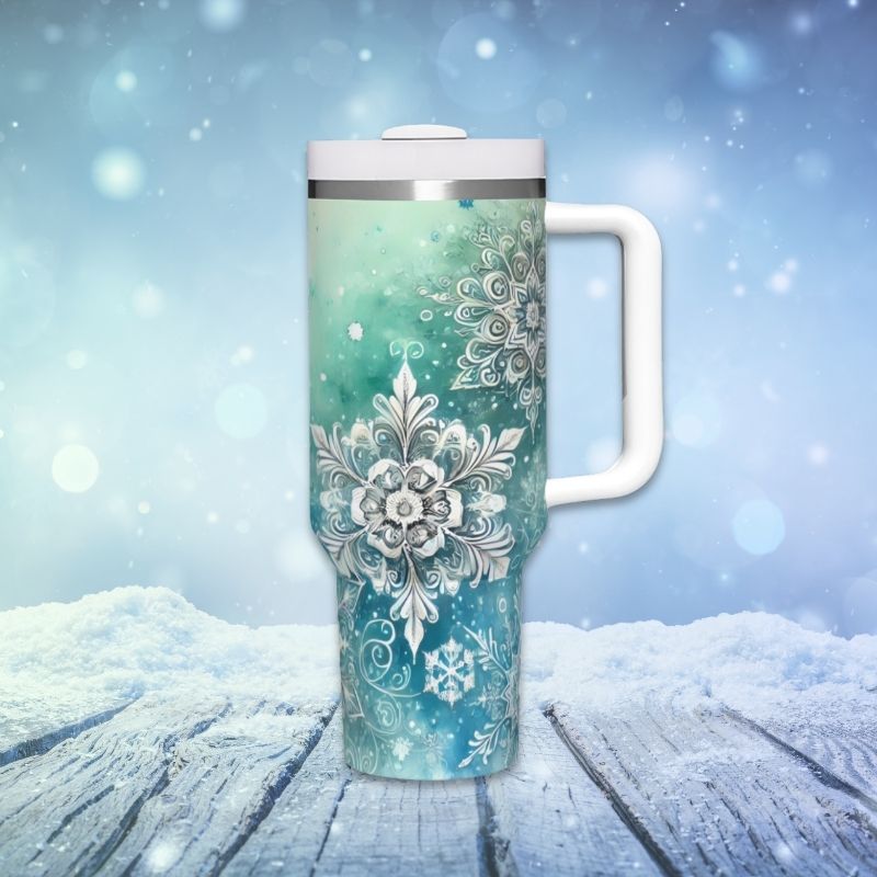 Teal Blue Silver Snowflakes | 40 oz Tumblers