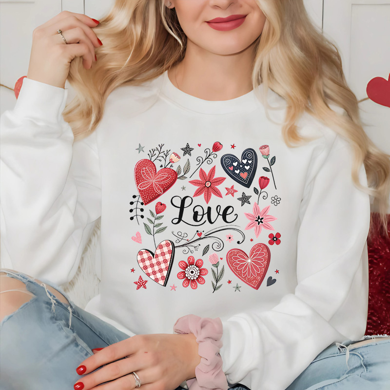 Retro LOVE Hearts And Flower Boquete | Women Valentine Sweatshirt
