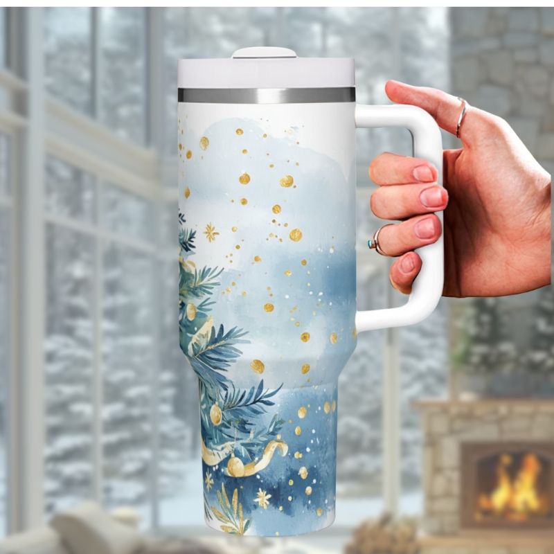 Blue & Gold Christmas Tree | 40 oz Tumbler