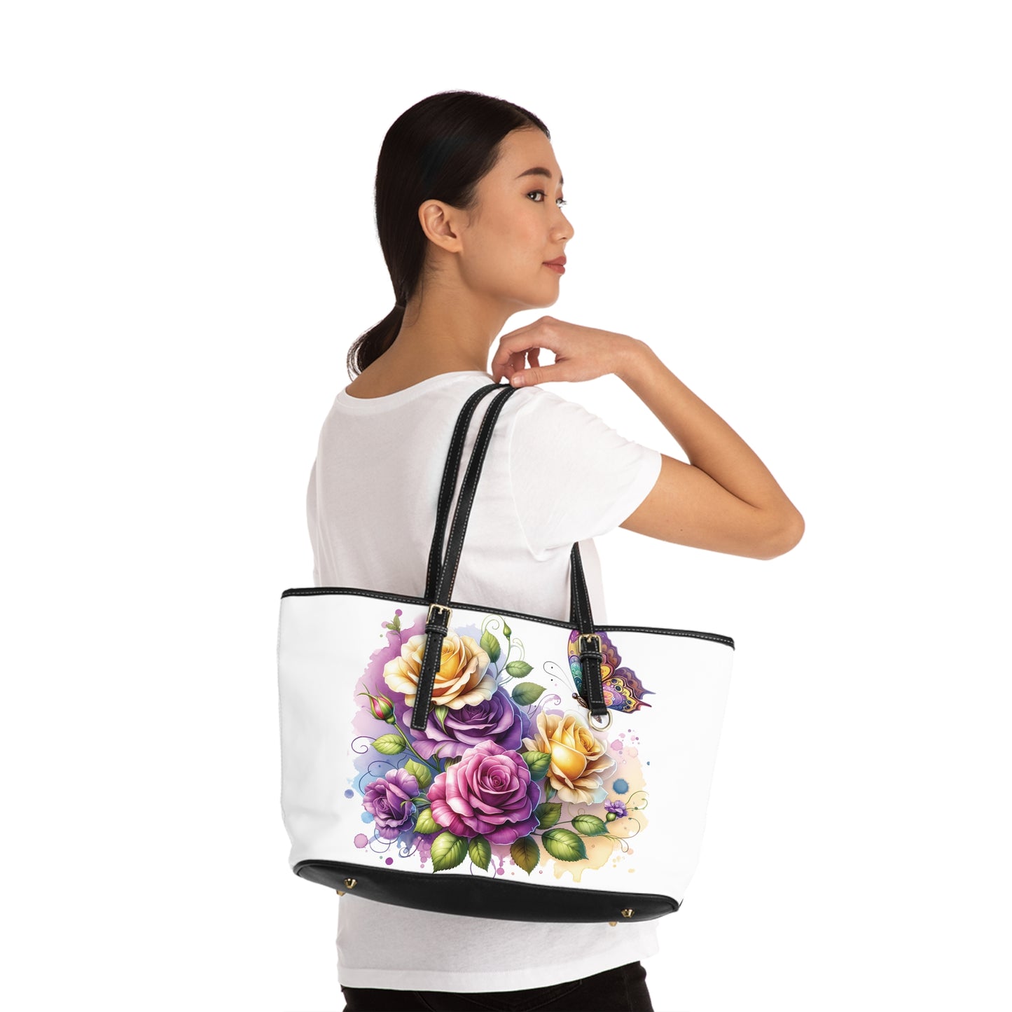 Purple & Yellow Rose Print Tote Bag to Match Tumbler Drinkware
