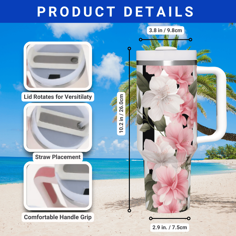 a picture of a travel mug with flowers on it