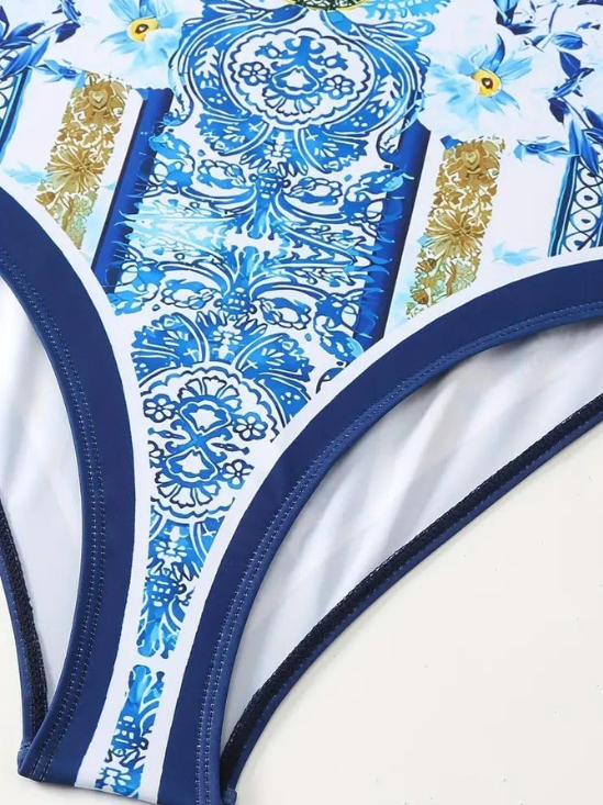 An Elegant Dolce & Gabbana Style One-Piece Swimsuit with Skirt