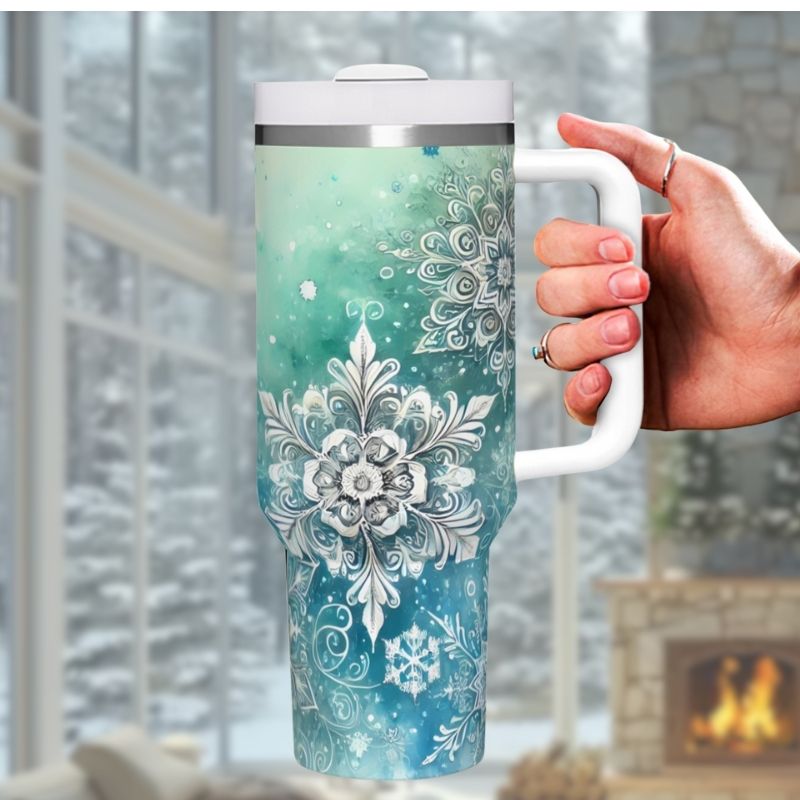 Teal Blue Silver Snowflakes | 40 oz Tumblers