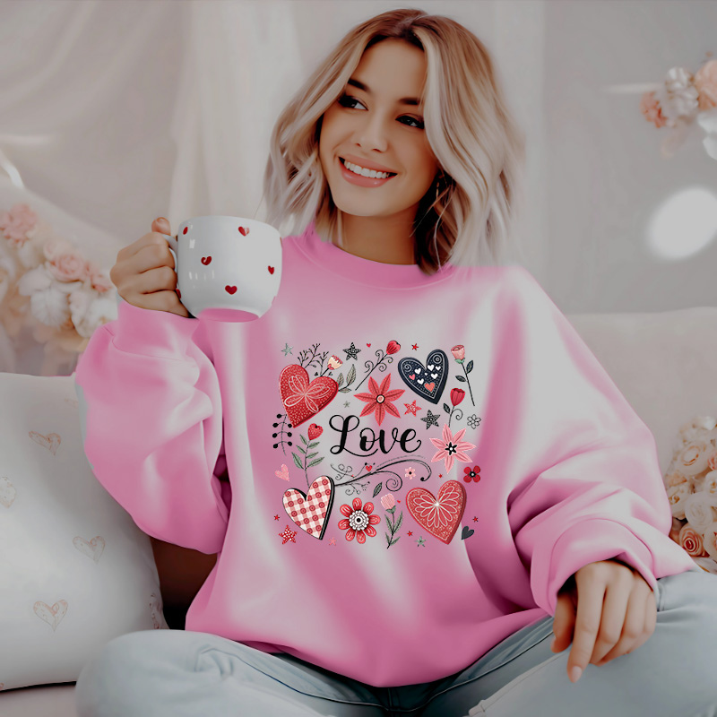 Retro LOVE Hearts And Flower Boquete | Women Valentine Sweatshirt