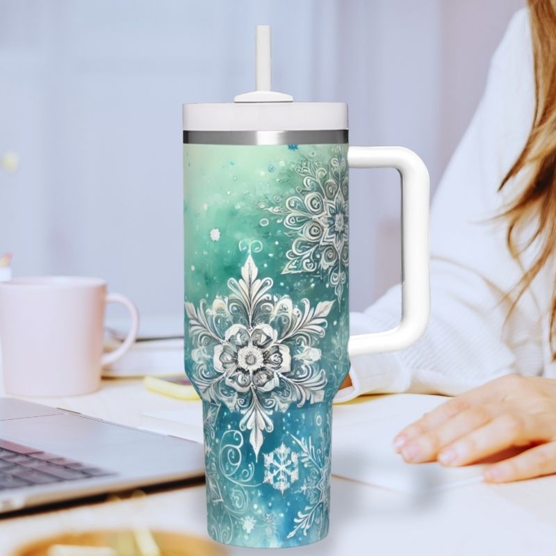 Teal Blue Silver Snowflakes | 40 oz Tumblers