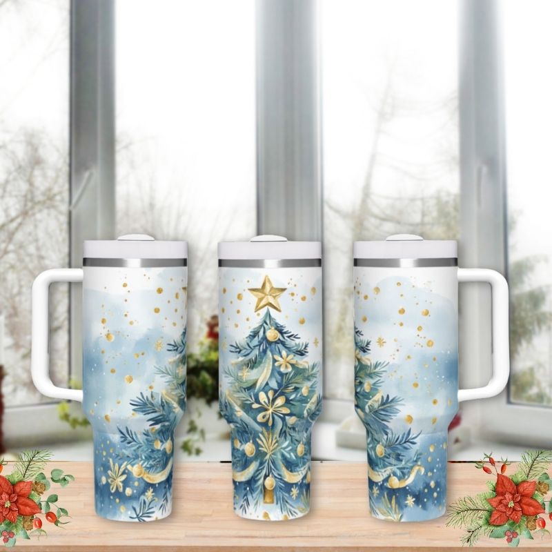 Blue & Gold Christmas Tree | 40 oz Tumbler