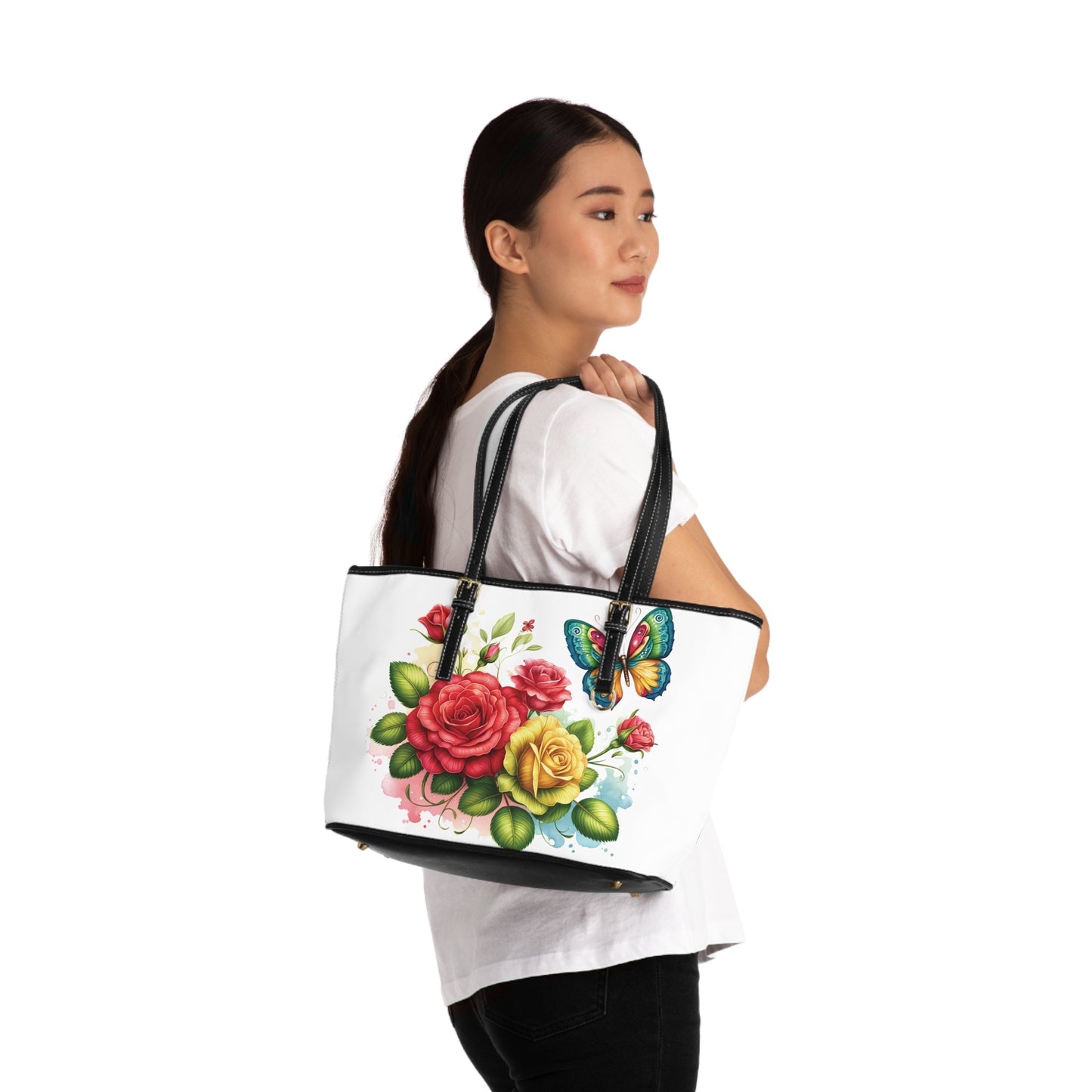 Red & Yellow Rose Print Tote Bag to Match Tumbler Drinkware