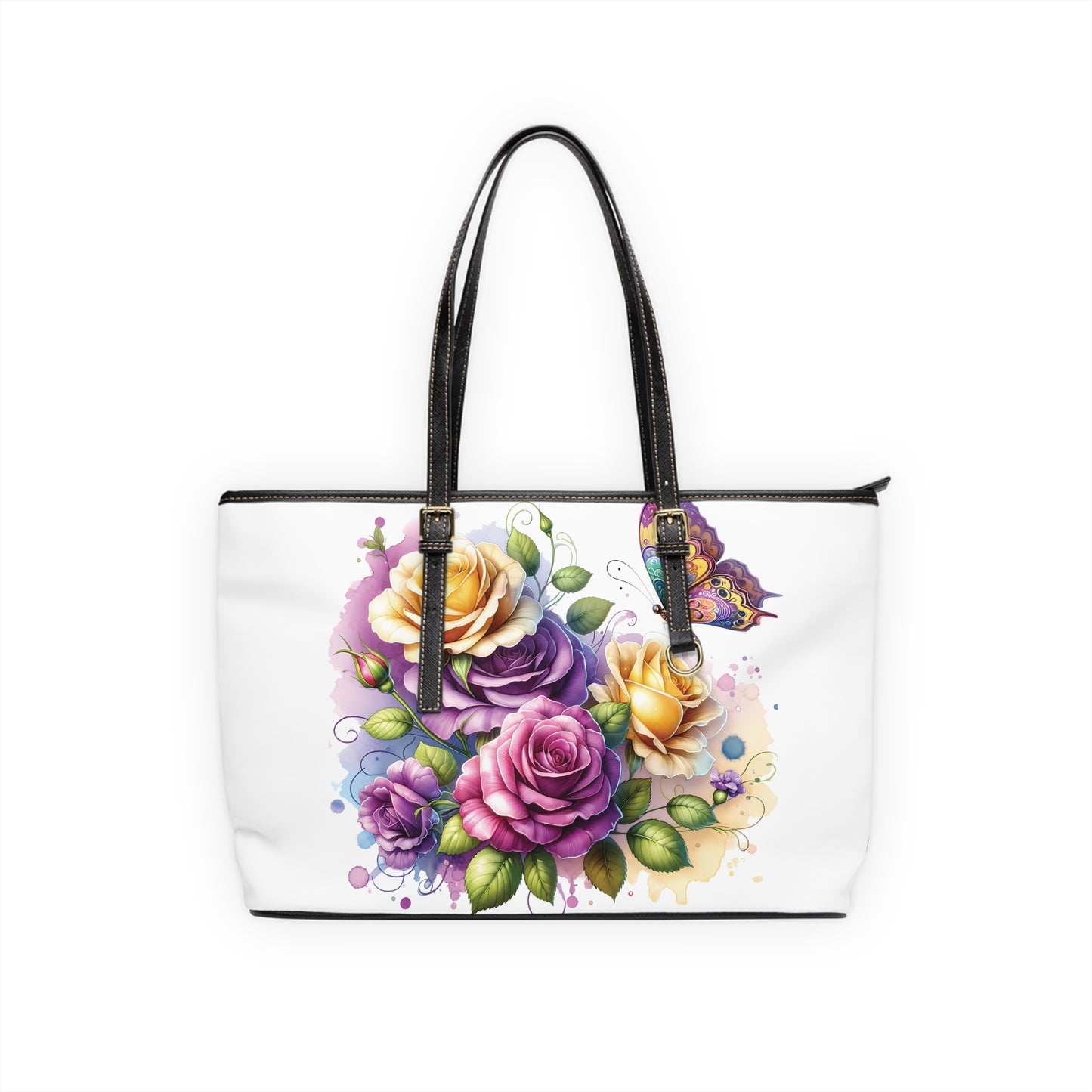 Purple & Yellow Rose Print Tote Bag to Match Tumbler Drinkware