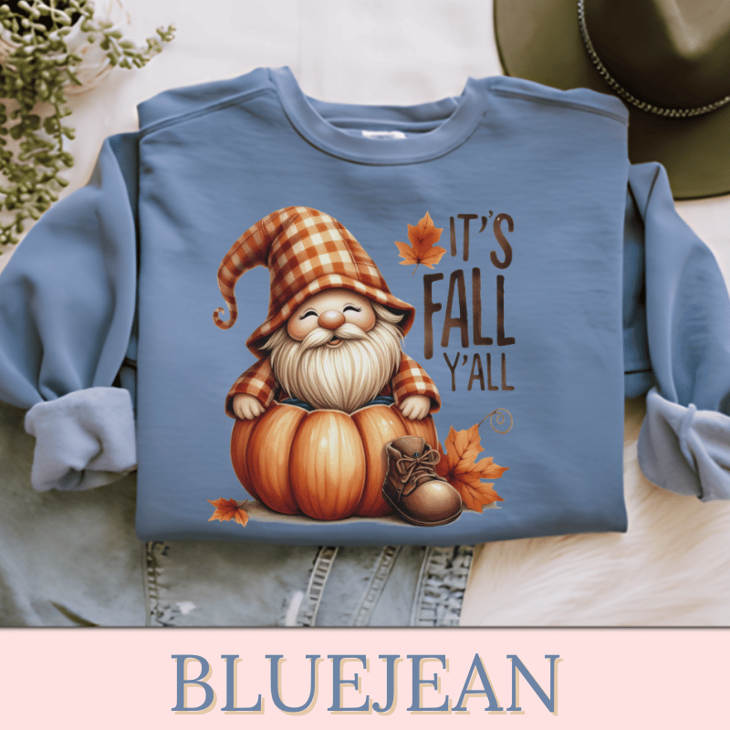 a blue shirt with an image of a gnome on it
