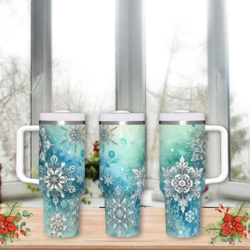 Teal Blue Silver Snowflakes | 40 oz Tumblers