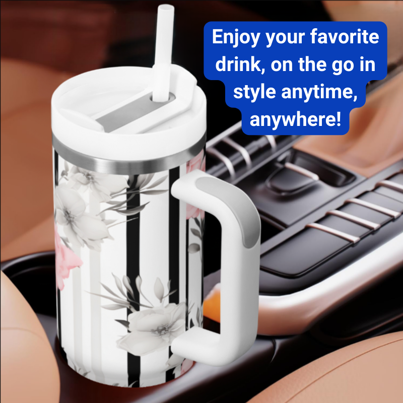 a coffee mug sitting on top of a car dashboard
