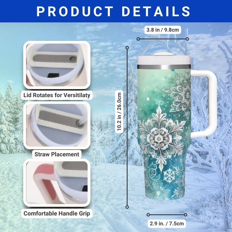 Teal Blue Silver Snowflakes | 40 oz Tumblers