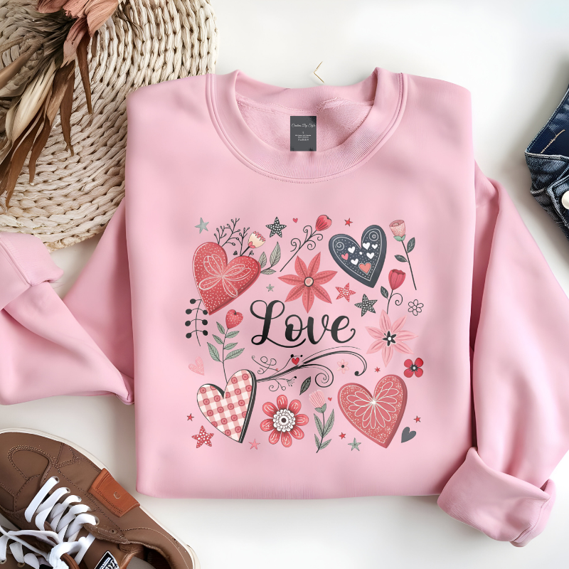 Retro LOVE Hearts And Flower Boquete | Women Valentine Sweatshirt
