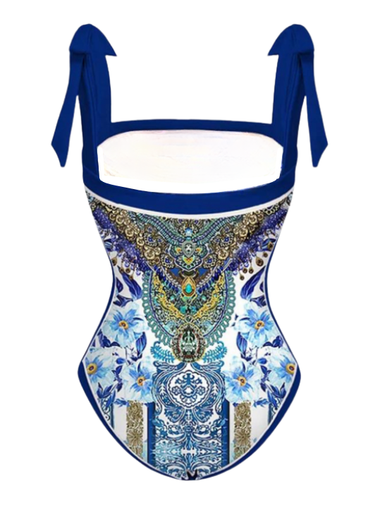 An Elegant Dolce & Gabbana Style One-Piece Swimsuit with Skirt