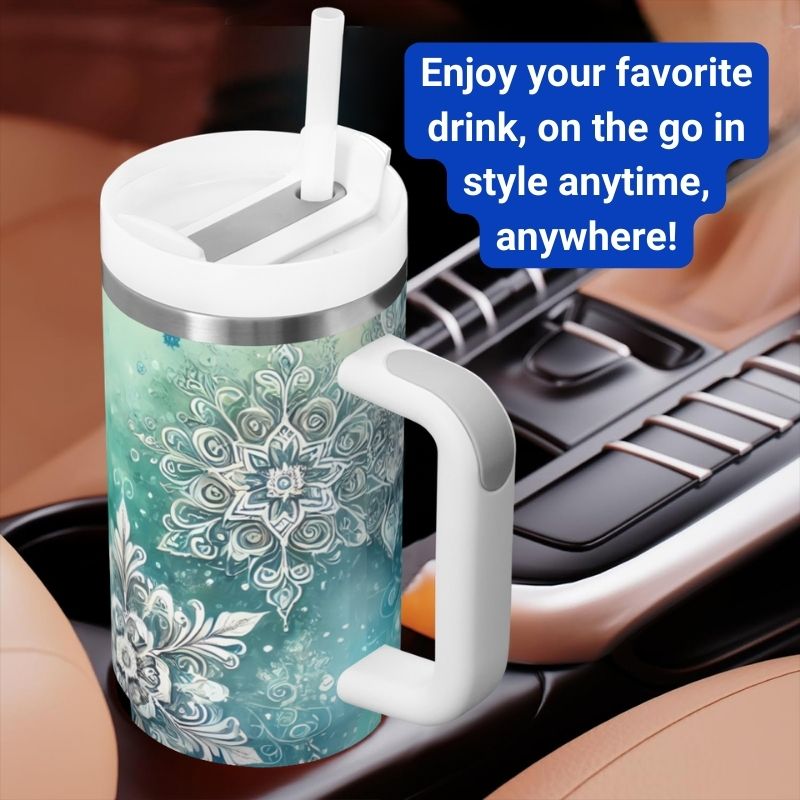 Teal Blue Silver Snowflakes | 40 oz Tumblers