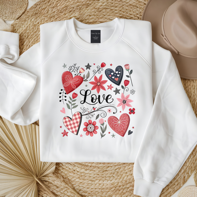 Retro LOVE Hearts And Flower Boquete | Women Valentine Sweatshirt