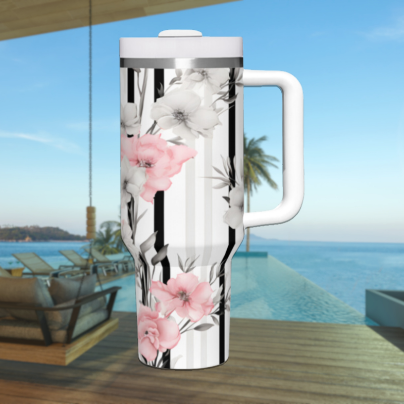 a picture of a coffee cup with flowers on it