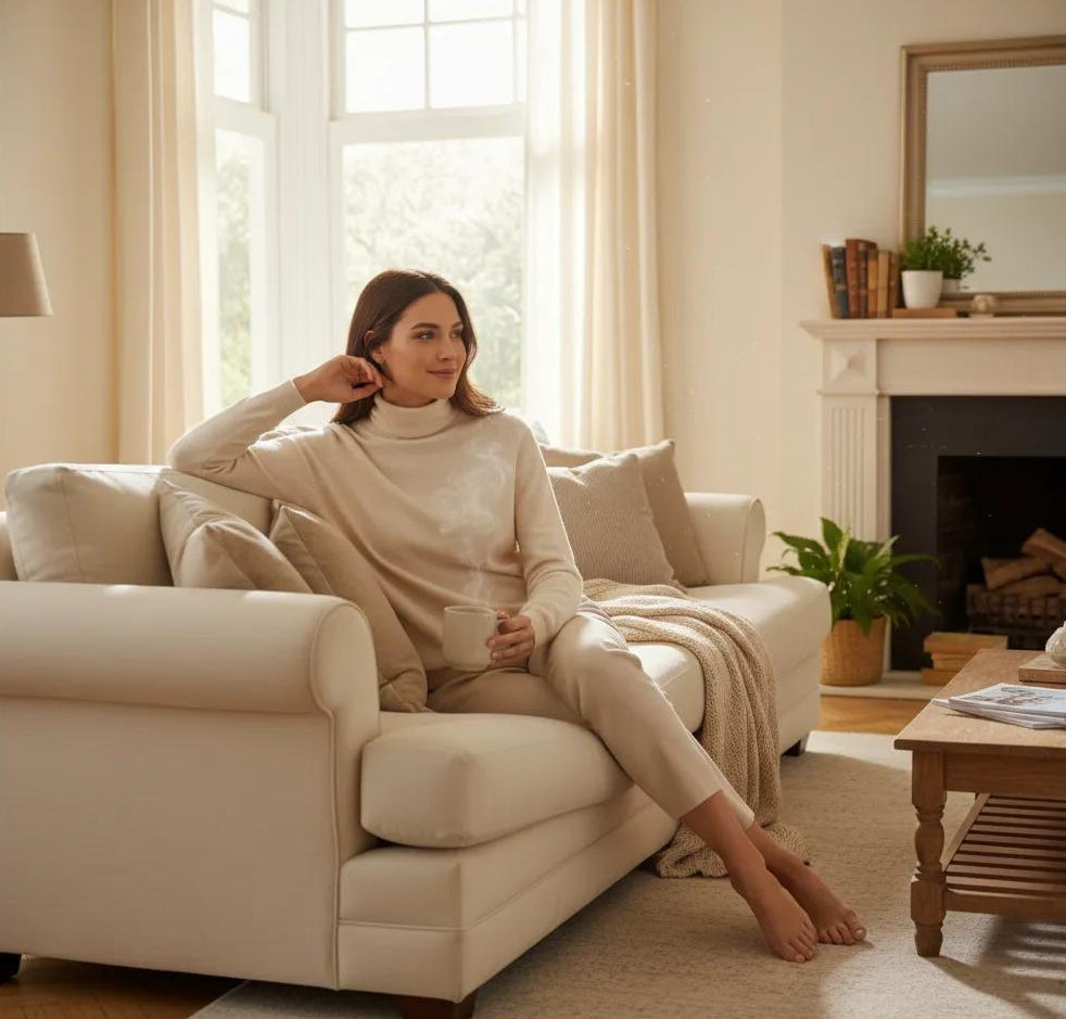 Beige Merino Wool Long Sleeve Turtleneck Sweater