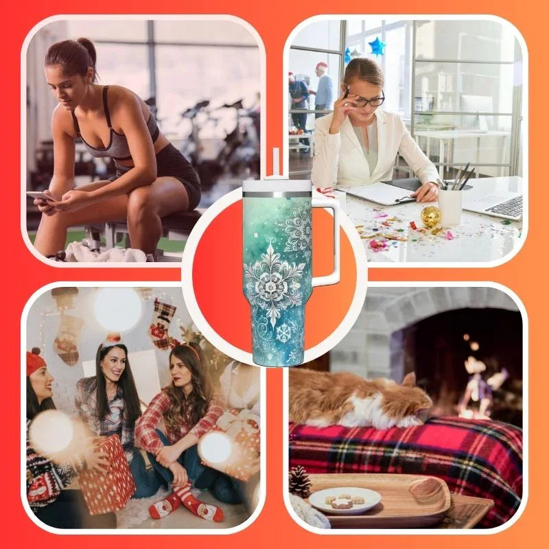 Teal Blue Silver Snowflakes | 40 oz Tumblers