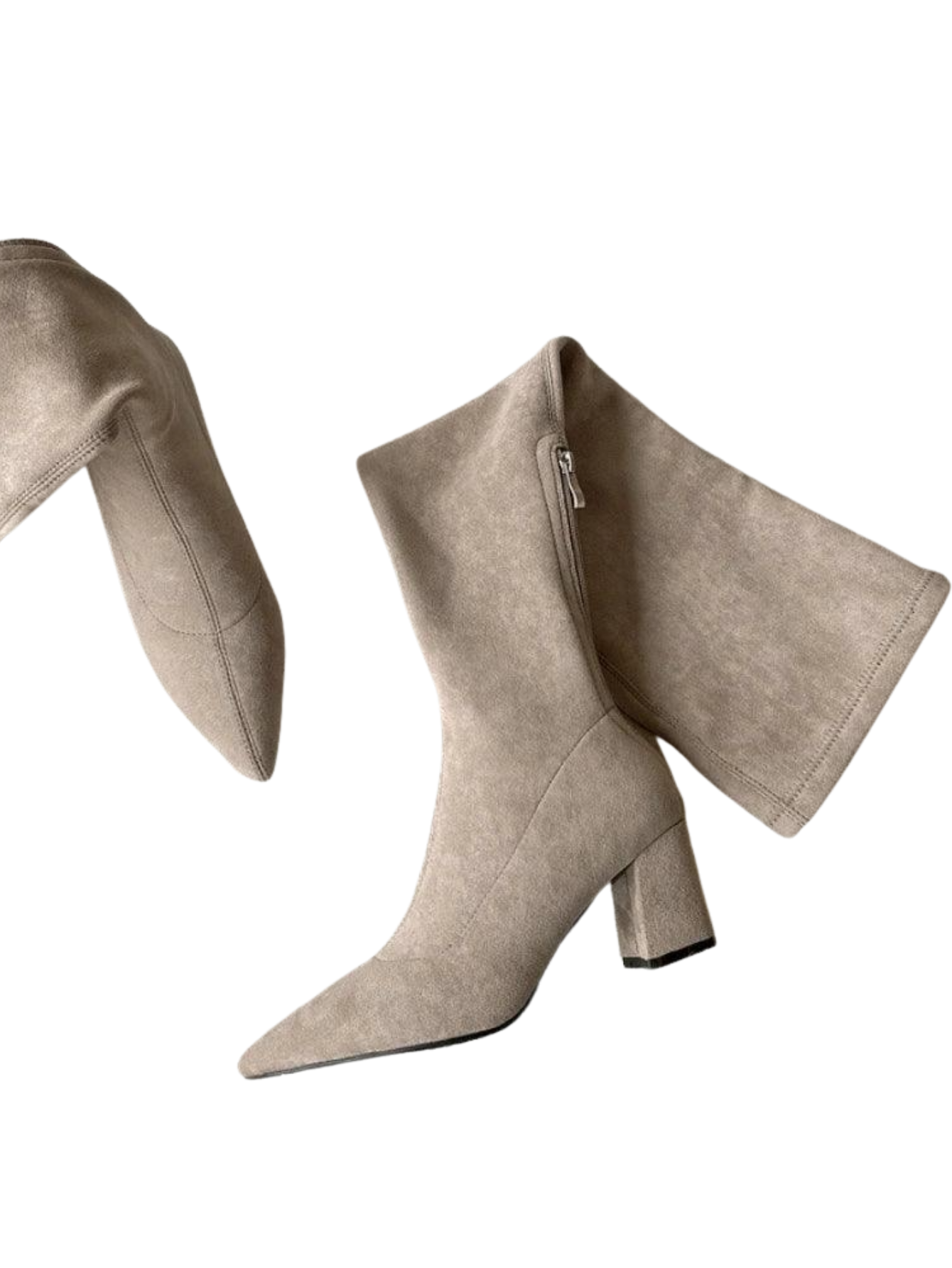 Over Knee Boots Pointed Toe Square Heel Back Zip Suede