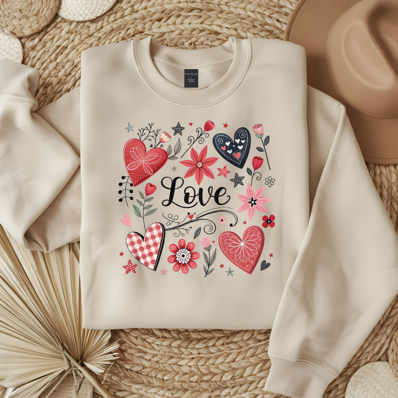 Retro LOVE Hearts And Flower Boquete | Women Valentine Sweatshirt