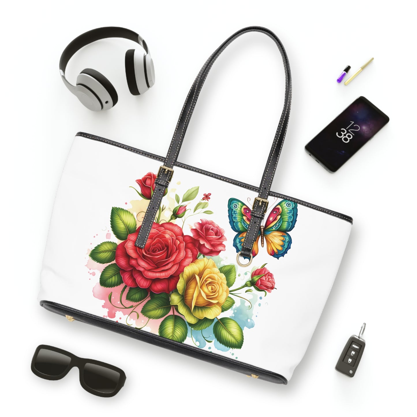 Red & Yellow Rose Print Tote Bag to Match Tumbler Drinkware