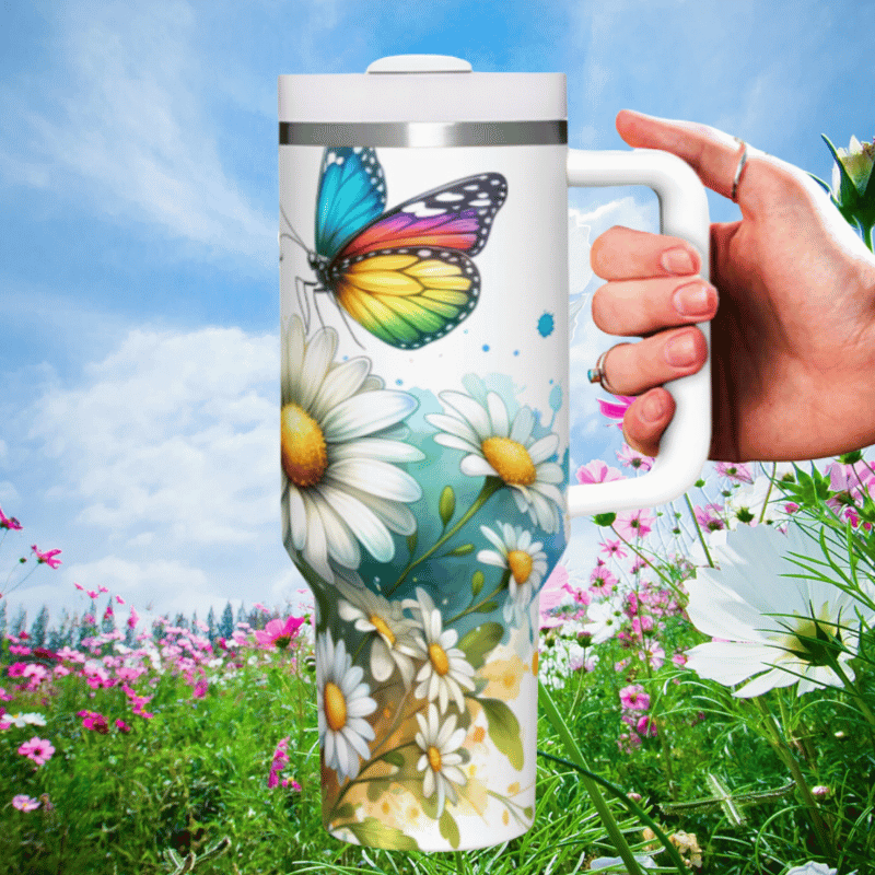 Daisy Flowers & Butterfly 40 oz Tumbler