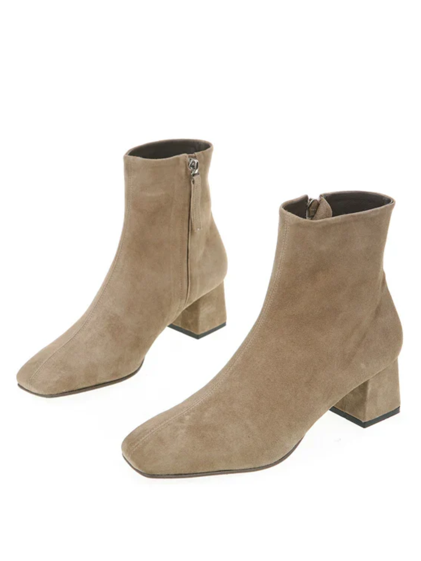 Genuine Leather Zipper Square Toe Ankle Boots | Mid Heels