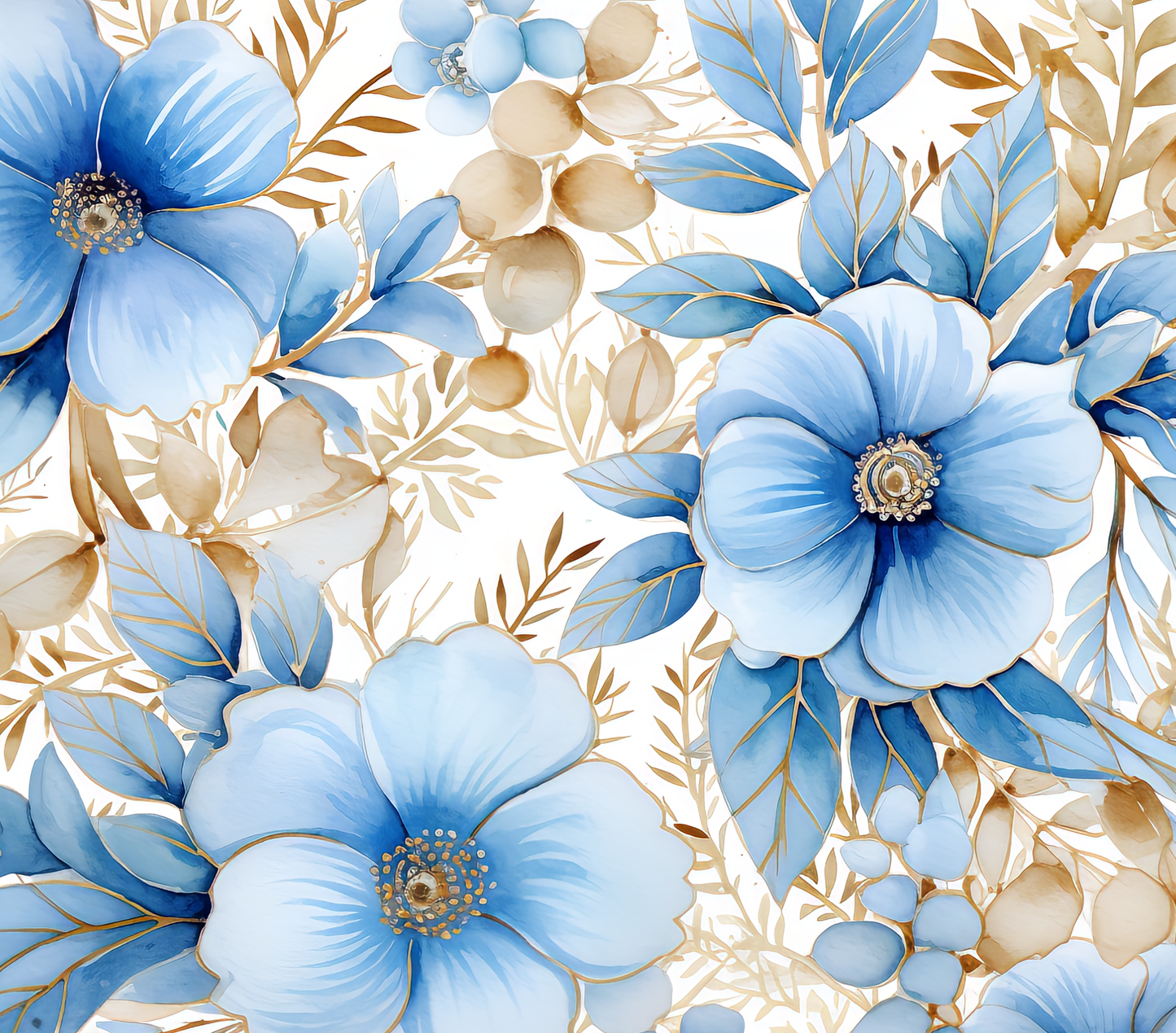 Blue with Gold Trim Christmas Flowers | 40 oz Tumbler