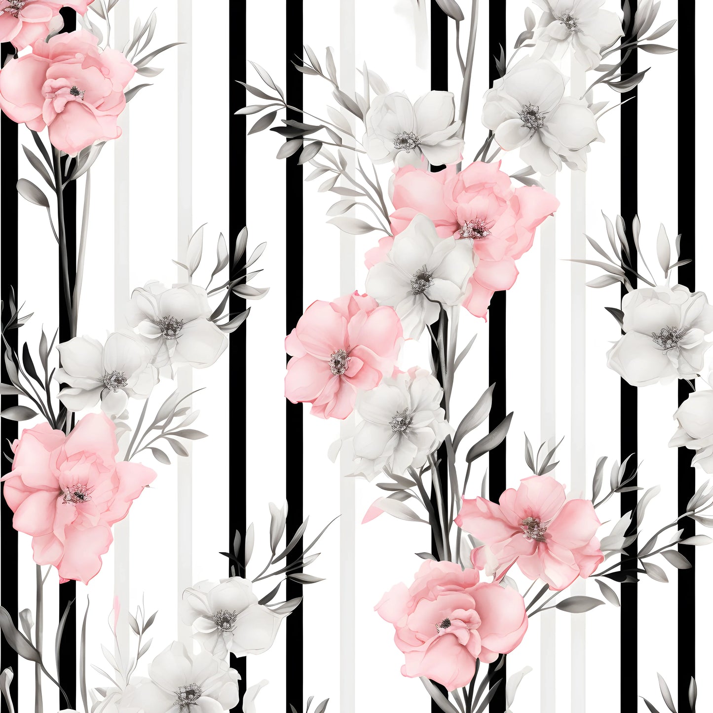 Pink Flowers with Black & White Stripes 40 oz Tumbler