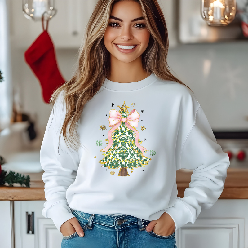 Glitter Coquette Christmas Tree | Christmas Sweatshirt