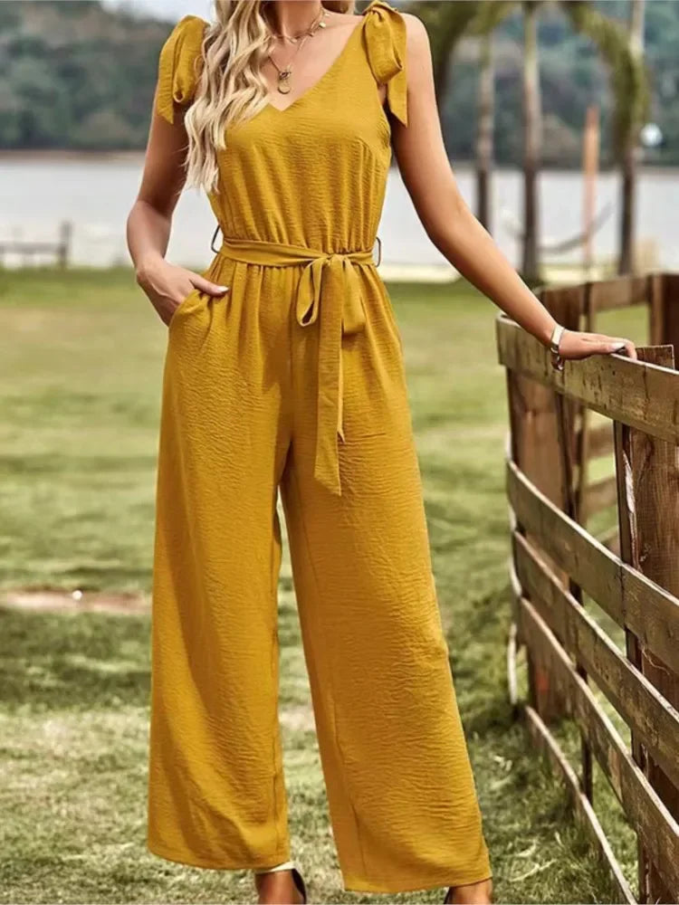 Women's Sleeveless Cotton Linen Jumpsuit | Regular Fit