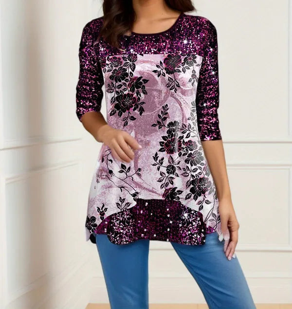 Printed Long Sleeve Tunic Shirt – Women’s Casual Fall Winter Top