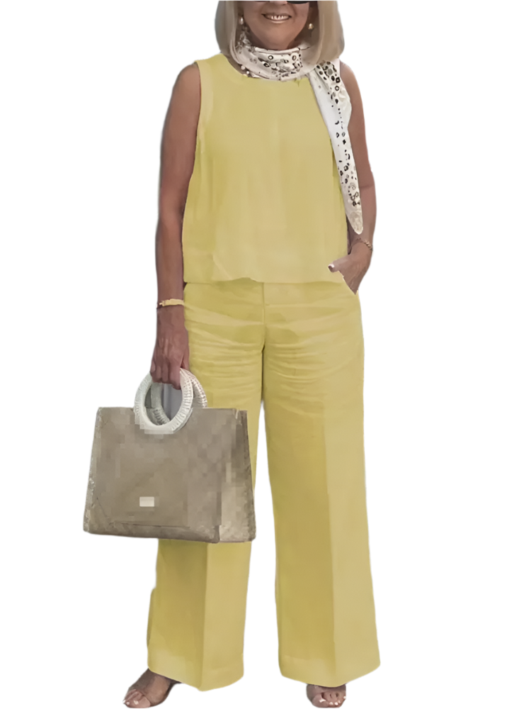Women’s Summer 2-Piece Sleeveless Wide Leg Linen Set