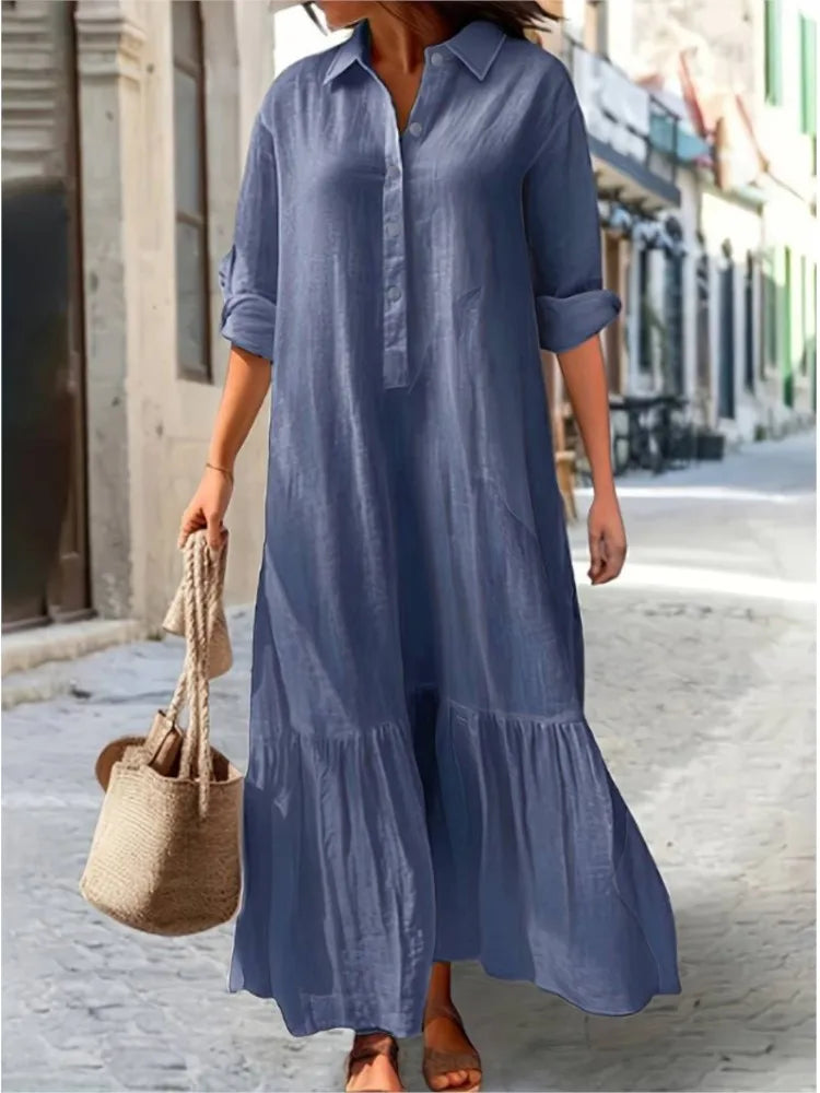Casual Long Sleeve Dress for Women - Elegant Office Shirt