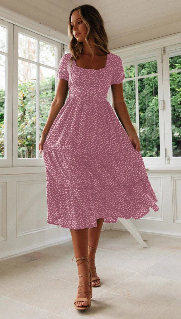 Sexy Floral Print Square Collar Midi Dress - Summer Ready