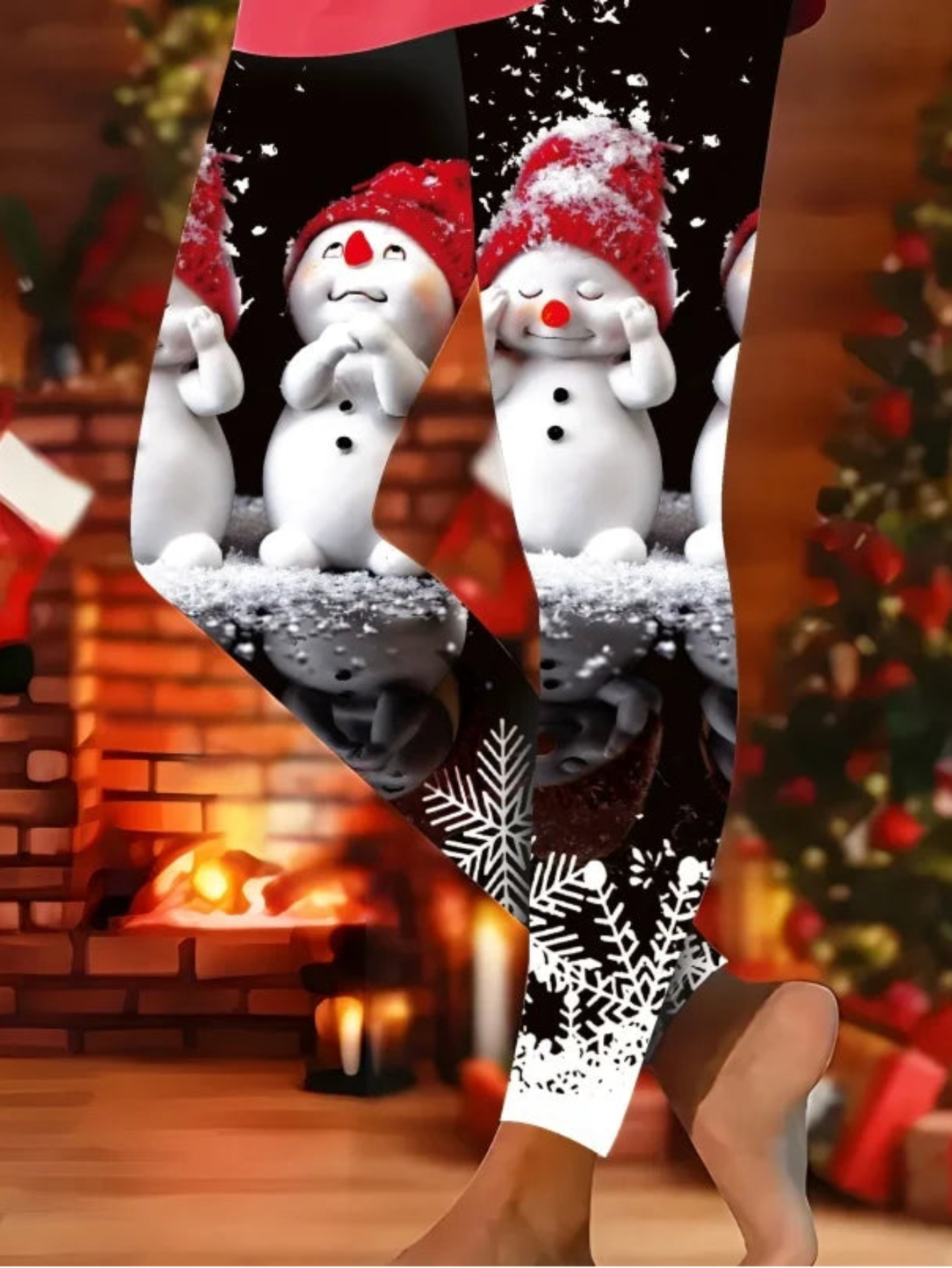 Cartoon Christmas Snowman 3D Printed Leggings